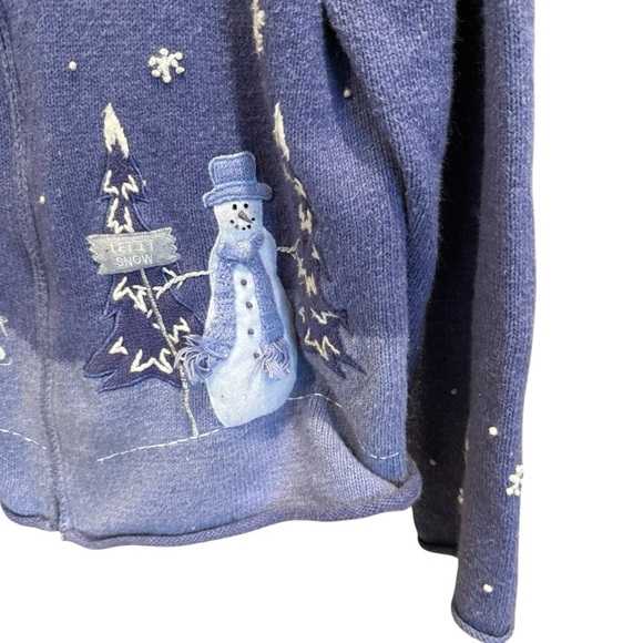 Croft & Barrow Women’s blue Snowman Winter Zip Cardigan Sweater XL Embroidered - Picture 5 of 14